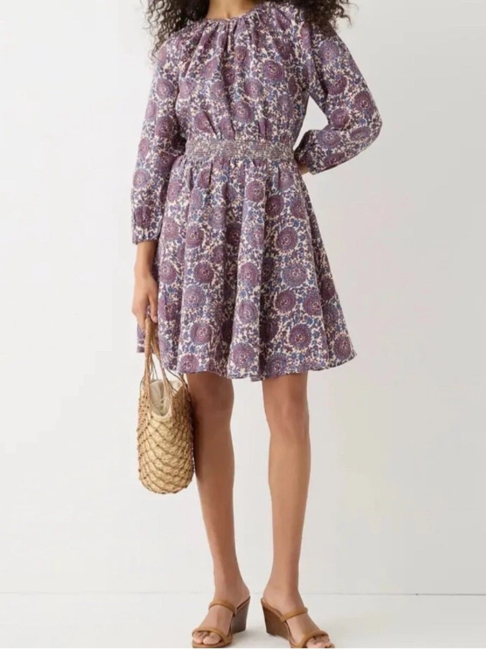 J. Crew Dress Size S Palermo Smocked Waist Dress In Floral Bouquet 100% Linen